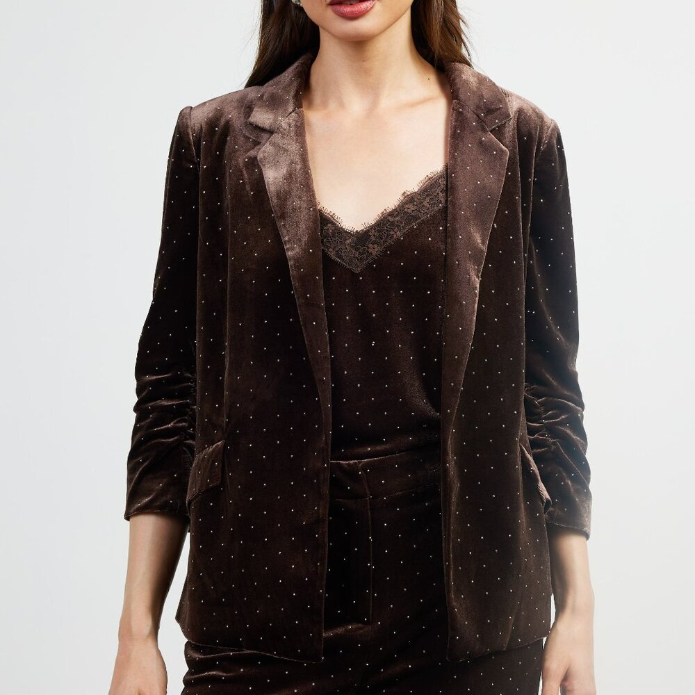 Brown Rhinestone Velvet Blazer